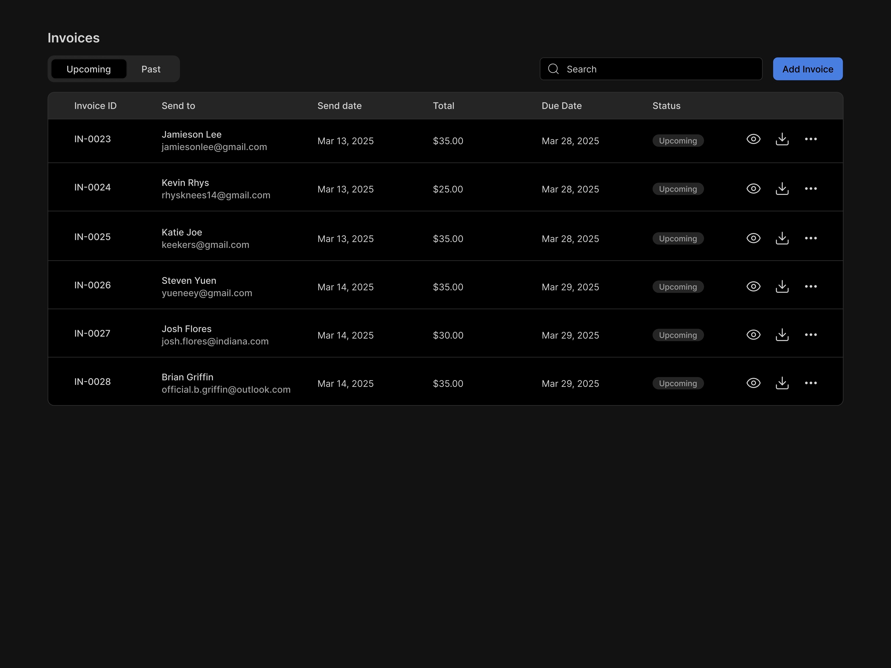 Invoices preview