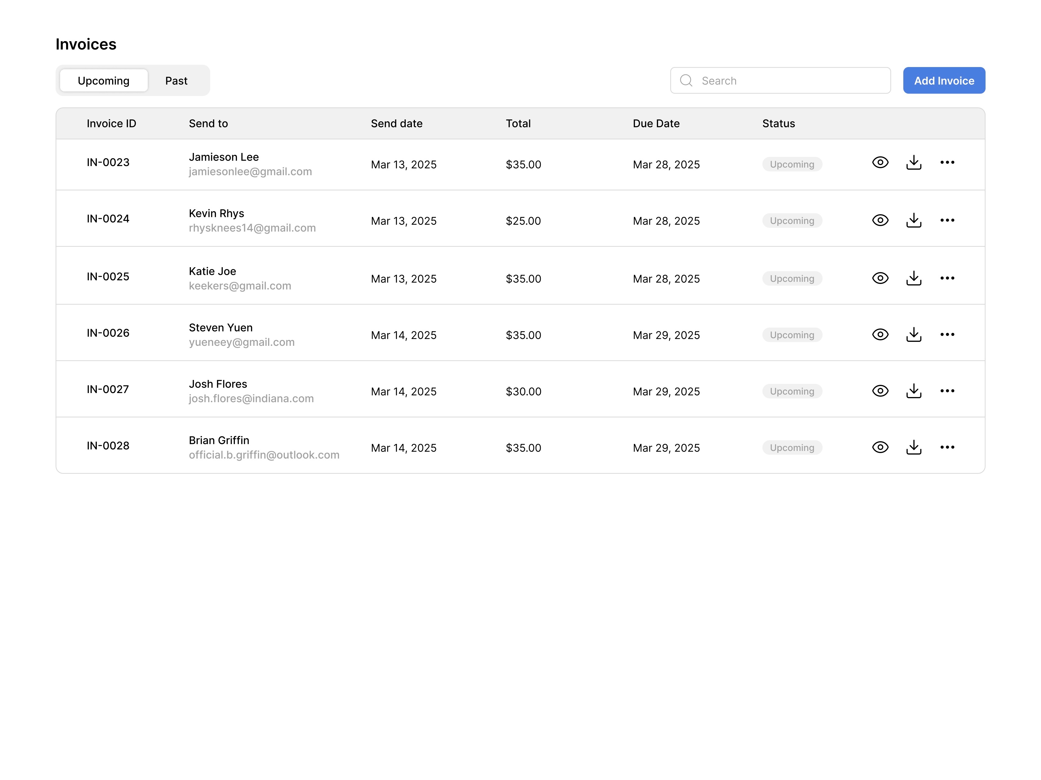 Invoices preview