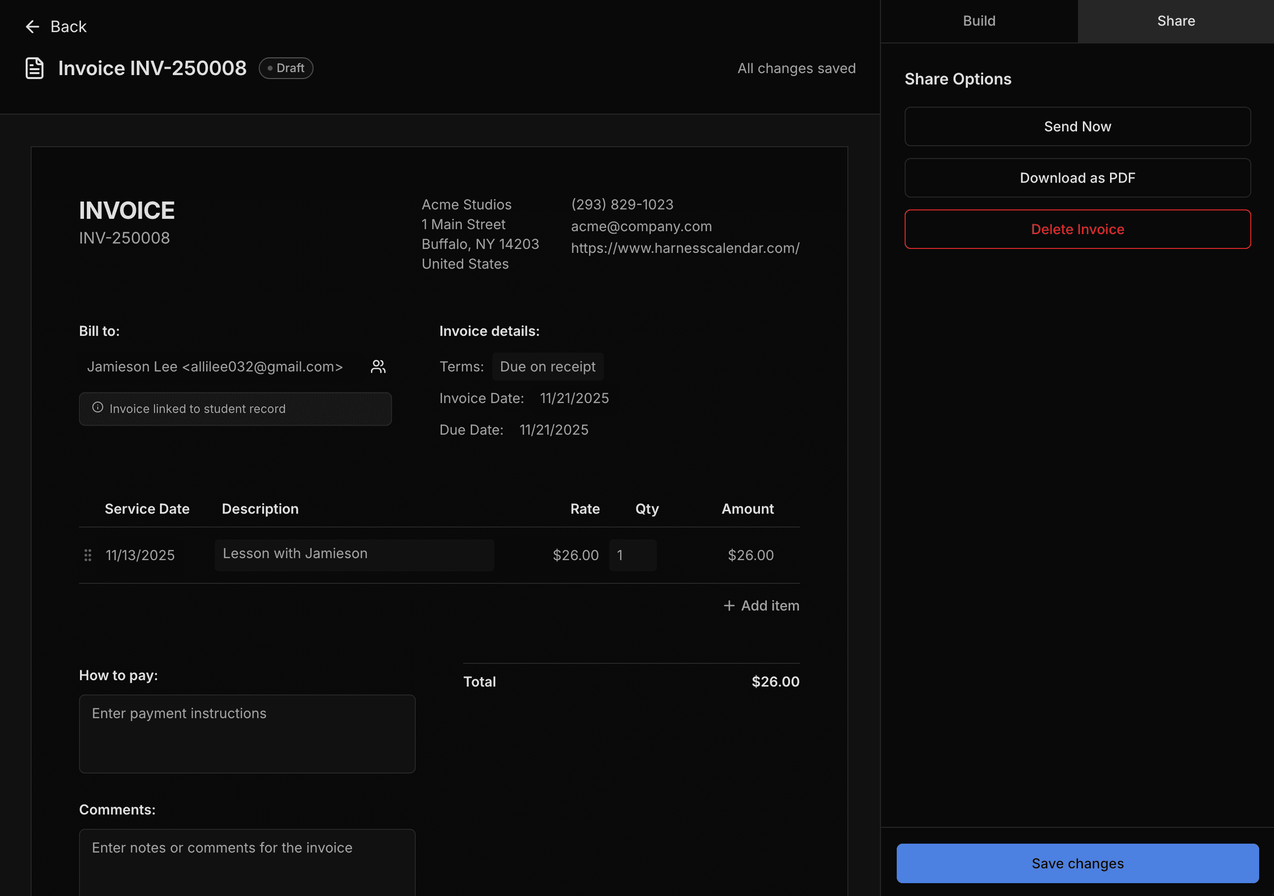 Invoices preview in dark mode