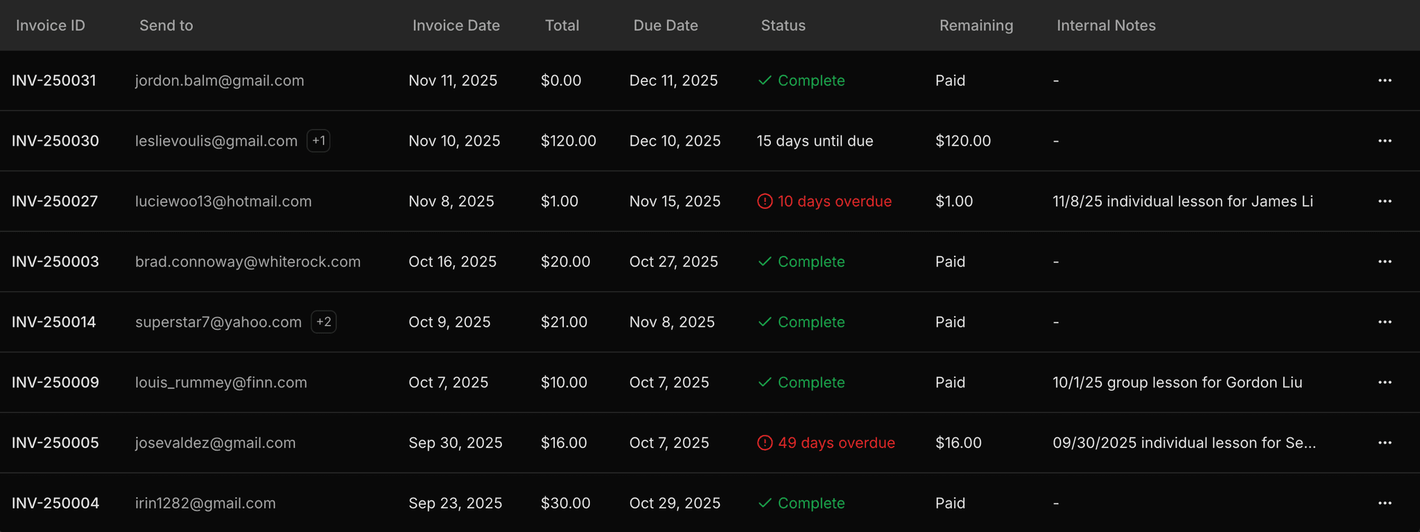 Invoicing - dark mode