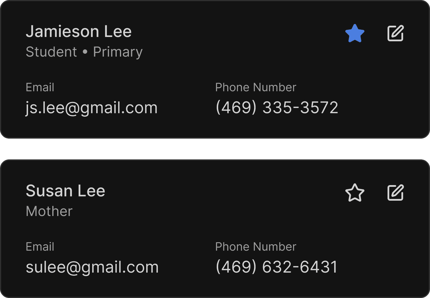 Student profiles - dark mode